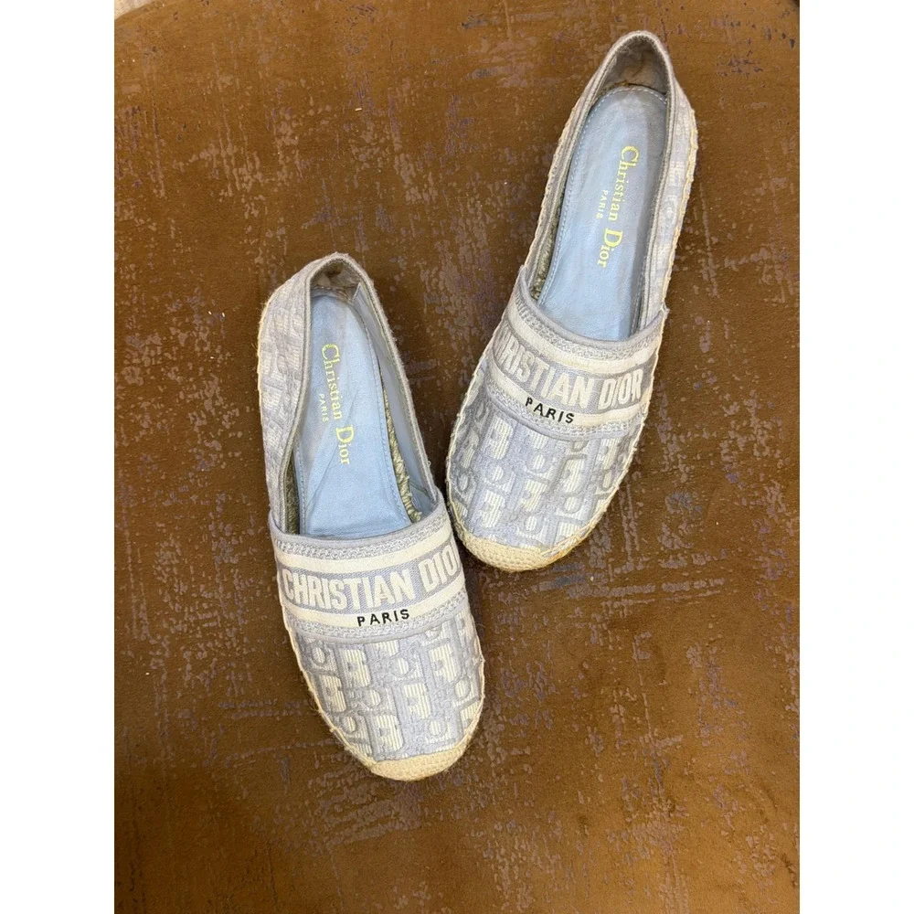 Christian Dior Granville Grey Oblique Embroidered Espadrilles Flats 40D CA0120